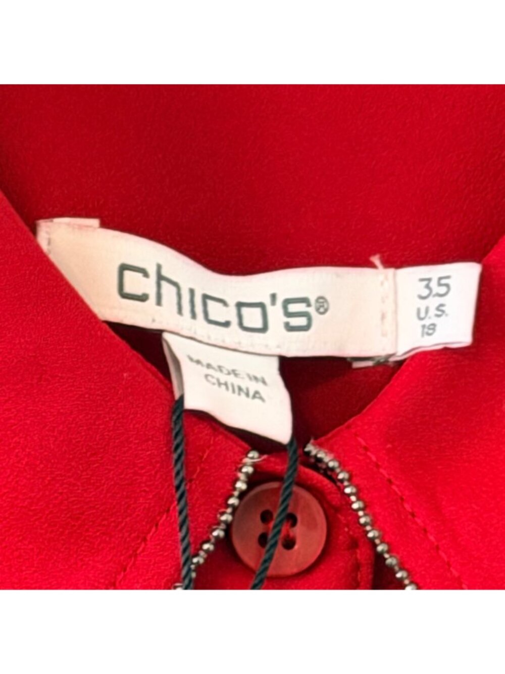 Chicos Red Allure Embellished Cuff Solid LS Fashion Top Size 18 Polyester Womens - Picture 3 of 12
